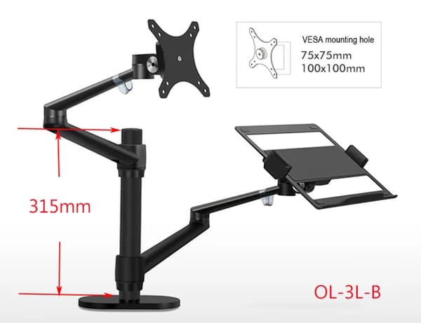 Skärmställ, höjdjusterbart, dubbelarmsstöd, OL-3L-B