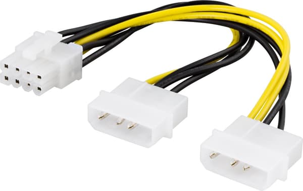 Adapter cable, 2xMolex 4-pin to 8-pin PCI-Express, 15 cm