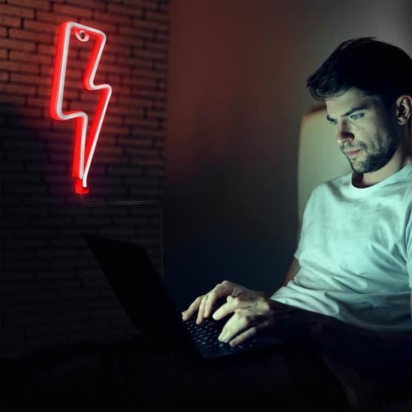 LED Neonlampa - AVIZAR - Blixt - Röd - USB-strömförsörjning eller AA-batterier - Energibesparing