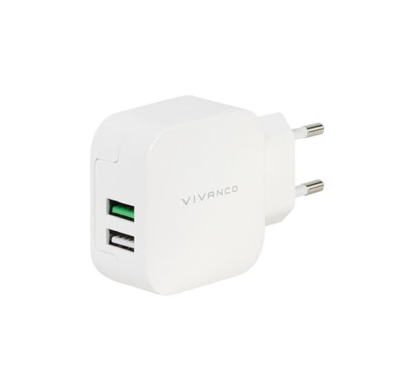 Vivanco lader USB 2,4A/1A, hvit (37563) Hvit