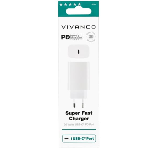 Vivanco lader USB-C PD3 30W, hvit (62304)