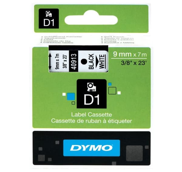 Dymo tejp D1, svart/vit (40913)