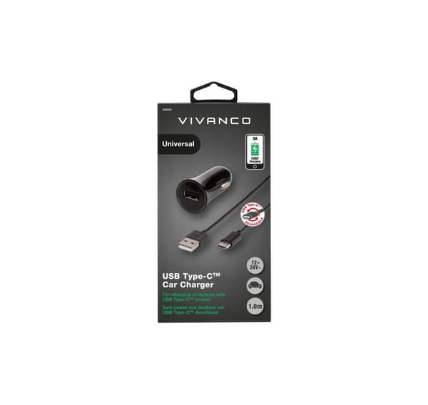 Vivanco biloplader USB-C 3A 1m, sort (38669)