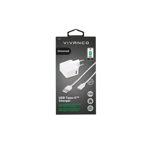 Vivanco laddare USB-C 3A 1,2m, vit (60020)