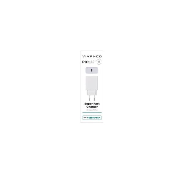 Vivanco oplader USB-C 3A 18W, hvid (60810)