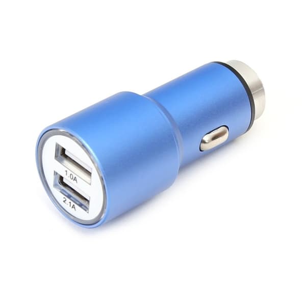 Omega biloplader 2xUSB 2100mA Metal, blå (43343)