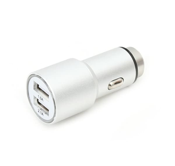 Omega billader 2xUSB 2100mA Metal, sølv (43344)