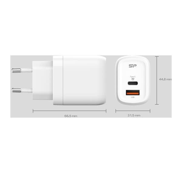 Silicon Power oplader USB-C/USB QM25 30W, hvid
