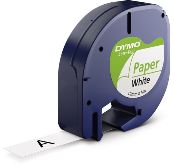 Dymo papirtape 12mm 4m, hvit