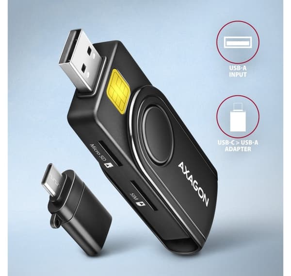 Axagon smartkortleser + USB-C adapter CRE-SMP2A