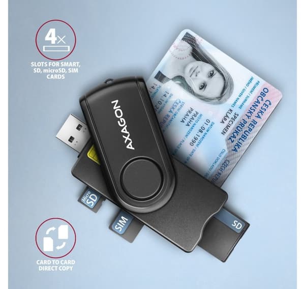 Axagon smartkortleser + USB-C adapter CRE-SMP2A