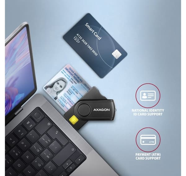 Axagon smartkortleser + USB-C adapter CRE-SMP2A