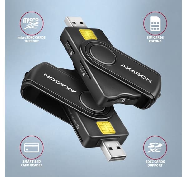 Axagon smartkortleser + USB-C adapter CRE-SMP2A