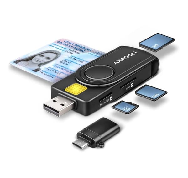 Axagon smartkortleser + USB-C adapter CRE-SMP2A