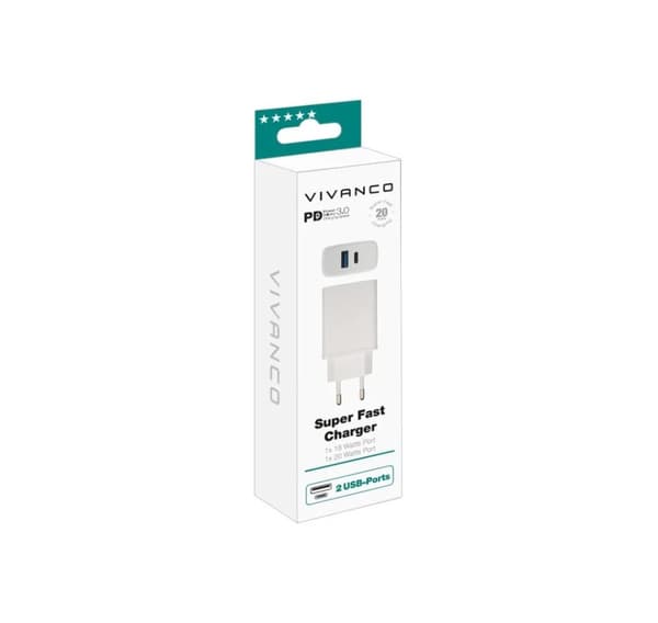 Vivanco laddare USB-A/USB-C PD3 20W, vit (62401)