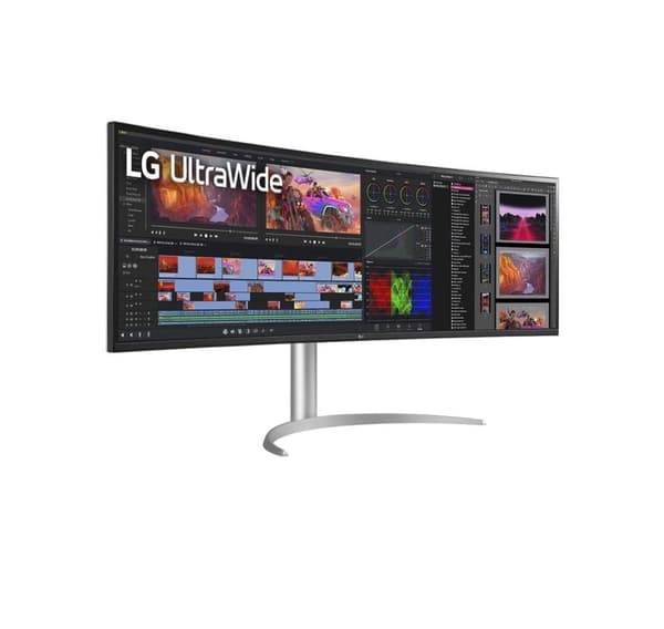 LCD-näyttö LG 49WQ95C-W (49", kaareva, paneeli IPS, 5120x1440, 32:9, matta, 5 ms, kaiuttimet, kääntyvä, korkeussäädettävä, kallistus)