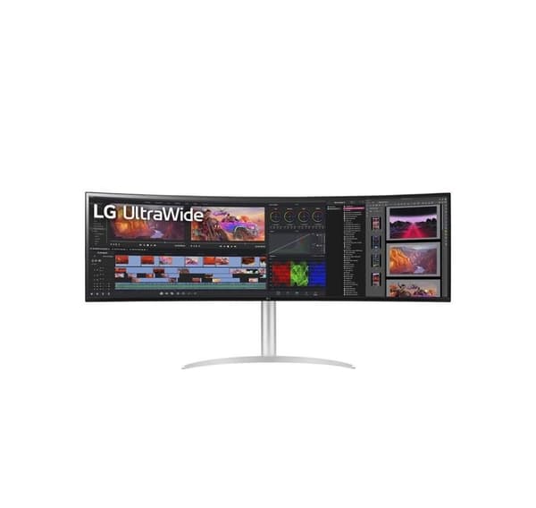 LCD-näyttö LG 49WQ95C-W (49", kaareva, paneeli IPS, 5120x1440, 32:9, matta, 5 ms, kaiuttimet, kääntyvä, korkeussäädettävä, kallistus)