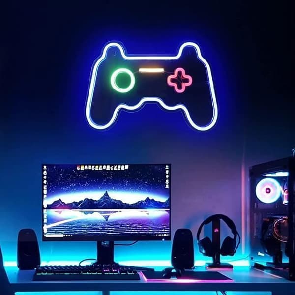 Spel Neonskyltar Neonljusskylt Väggkonst LED Neonljus Blå Neon Nattljus för barn Lekrum,USB-belysning