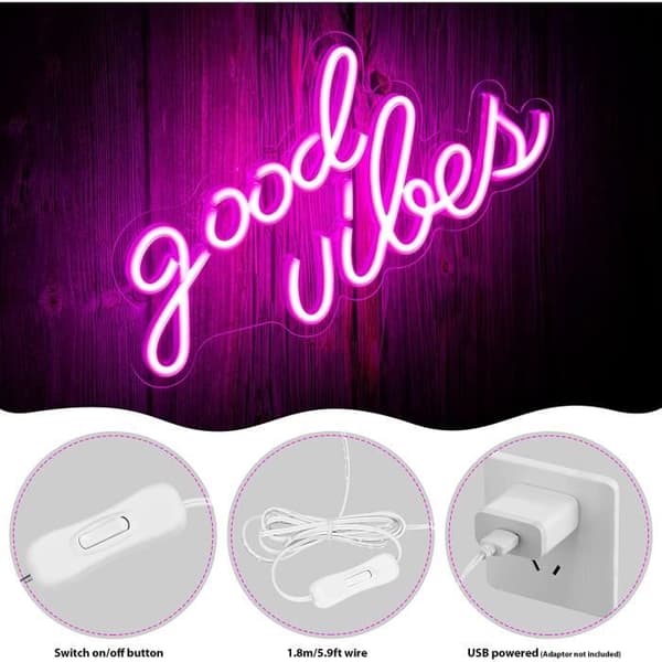 Rosa Good Vibes neonskylt, neonväggdekorskyltar, äkta akryl neonljus för sovrum mm