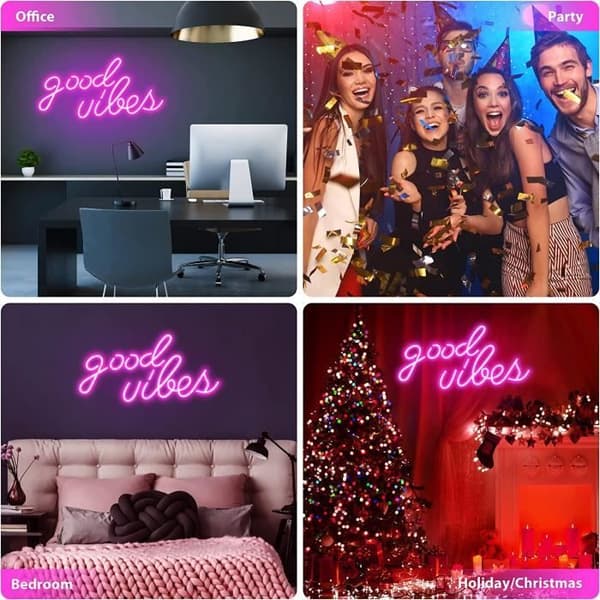 Rosa Good Vibes neonskylt, neonväggdekorskyltar, äkta akryl neonljus för sovrum mm