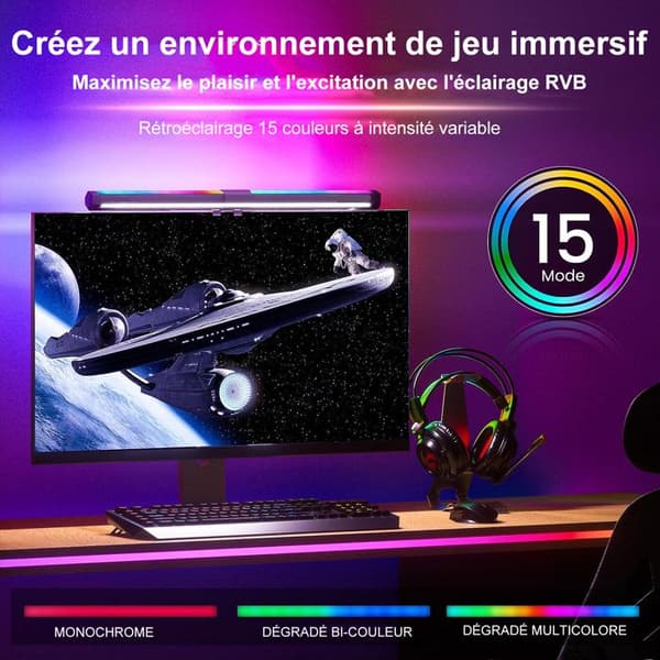 LED PC-skärmlampa USB-datorbordslampa 40CM RGB Light Bar Monitor Dator, justerbart ljus 15 ljusfärger