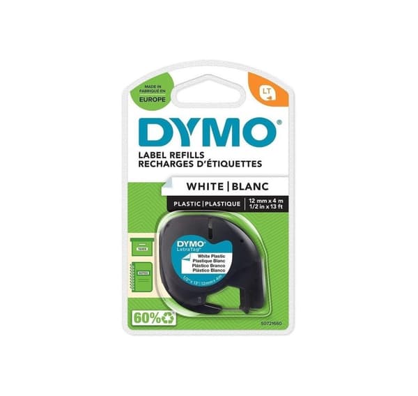 Etikettskrivartejp DYMO LetraTag Plast 12mmx4m, svart/vit