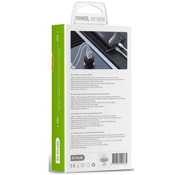 D-Fruit biloplader USB-A + USB-C 60W (DF103)