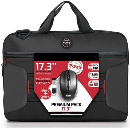Veske for notebook, laptopveske 17,3" og trådløs mus svart, portdesign