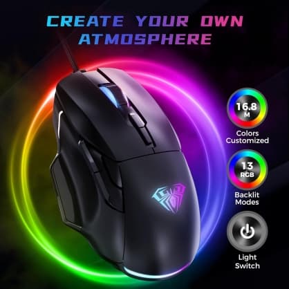 PC-mus, F815 RGB Wired Gaming-mus Sort, Aula
