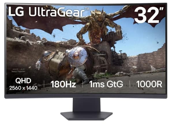 LCD-skärm 32gs60qc-b (32", gaming/böjd, panel va, 2560x1440, 16:9, 180 hz, matt, 1 ms, tilt, 32gs60qc-b), Lg Svart