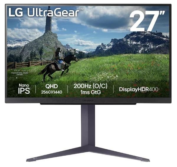 LCD-skärm 27" (panel ips, 2560x1440, 16:9, 180hz, 1 ms, vridbar, höjdjusterbar, lutning, färg svart, 27gs85q-b), Lg Svart