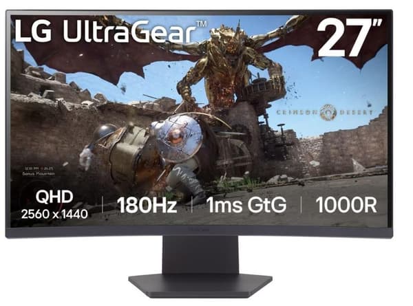 LCD-skärm 27gs60qc-b (27", gaming/böjd, panel va, 2560x1440, 16:9, 180 hz, matt, 1 ms, tilt, färg svart, 27gs60qc-b), Lg Svart