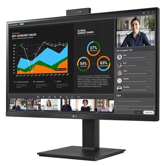 LG 27" LCD-näyttö (paneeli IPS, 2560x1440, 16:9, 5 ms, kaiuttimet, kääntyvä, kääntyvä, korkeussäädettävä, kallistus, väri musta)