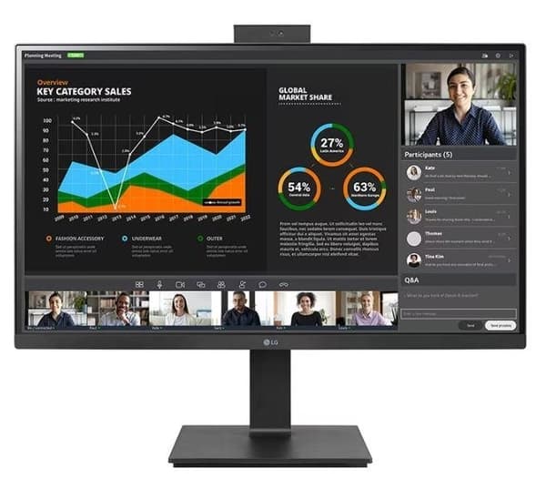 LG 27" LCD-näyttö (paneeli IPS, 2560x1440, 16:9, 5 ms, kaiuttimet, kääntyvä, kääntyvä, korkeussäädettävä, kallistus, väri musta) musta