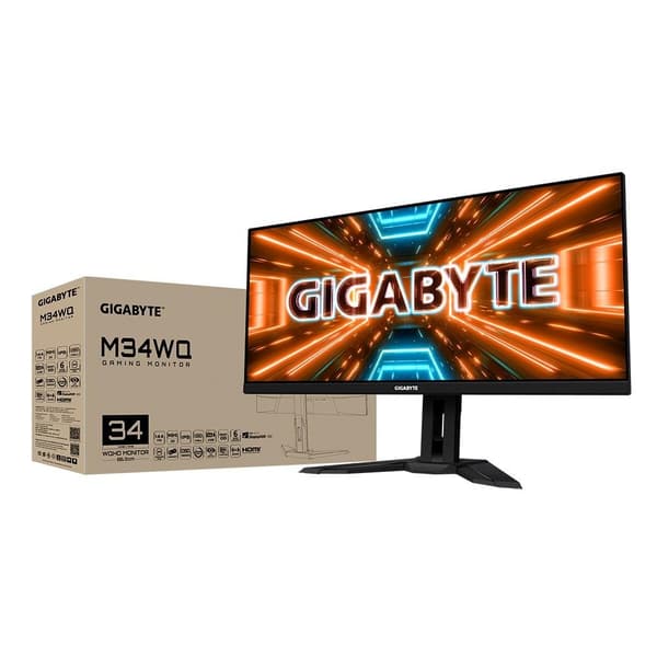 LCD-skærm GIGABYTE M34WQ-EK (34", Gaming/21 : 9, Panel IPS, 3440x1440, 21:9, 144Hz, Matt, 1 ms, Højttalere, Drejelig)