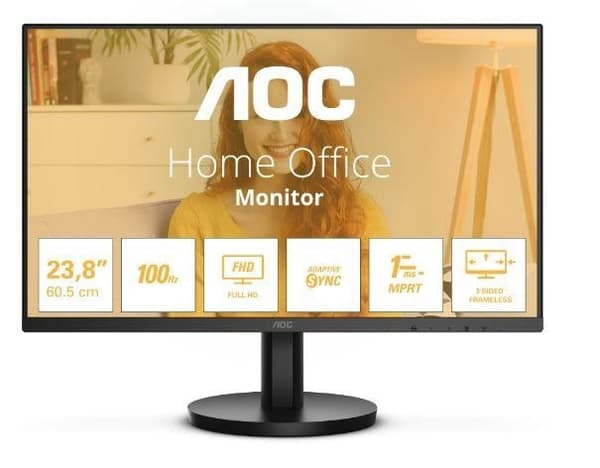 LCD Monitor AOC 24" (Panel VA, 1920x1080, 16:9, 100 Hz, Matte, 1 ms, Speakers, Tilt, Colour Black, 24B3HMA2) Sort