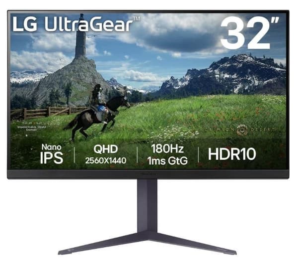 LCD Monitor LG 31.5" (Panel IPS, 2560x1440, 16:9, 180Hz, 1 ms, Pivot, Height adjustable, Tilt, Colour Black, 32GS85Q-B) musta