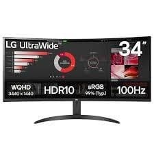 LCD Monitor LG 34" (Curved/21 : 9, Panel VA, 3440x1440, 21:9, 100 Hz, 5 ms, Tilt, 34WR50QK-B) Svart
