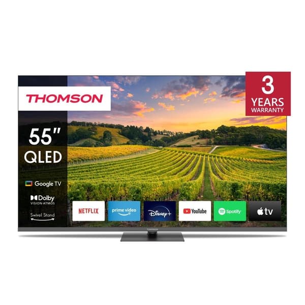 TV set  55" (4k/smart, qled, 3840x2160, bluetooth, google TV, 55qg5c14), Thomson Grå