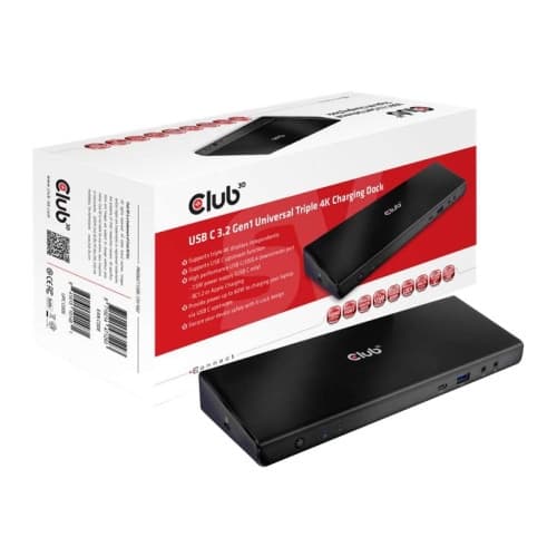 Club 3D SenseVision Connect USB C 3.2 Gen1 Universal Triple 4K Charging Dock - dockningsstation - USB-C 3.2 - 3 x HDMI, 2 x DP - 1GbE