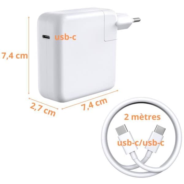 Laddare 61W + USB-C till USB-C-kabel för MacBook PRO 13 MacBook AIR 13 AIR 15 Phonillico®