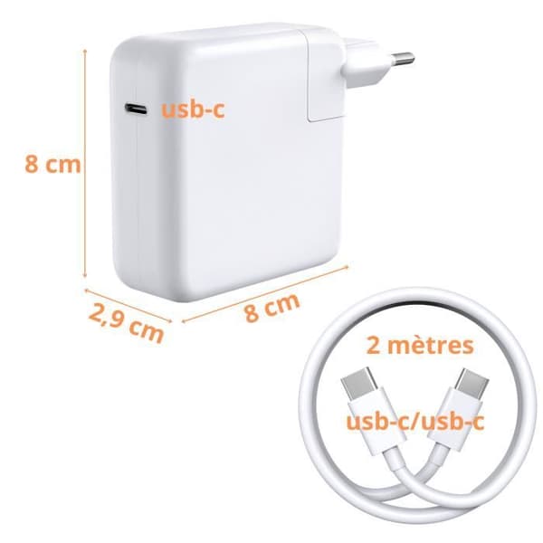 Laddare 87W + USB-C till USB-C-kabel för MacBook PRO 15 PRO 13 MacBook AIR 15 AIR 13 Phonillico®