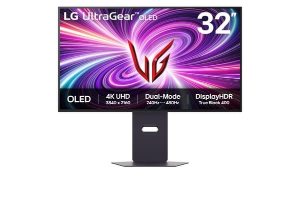 Skærm 32gs95uv-b (32", gaming/4k, panel oled, 3840x2160, 16:9, 240 hz, mat, 0,03 ms, højttalere, drejelig, pivot), Lg Sort