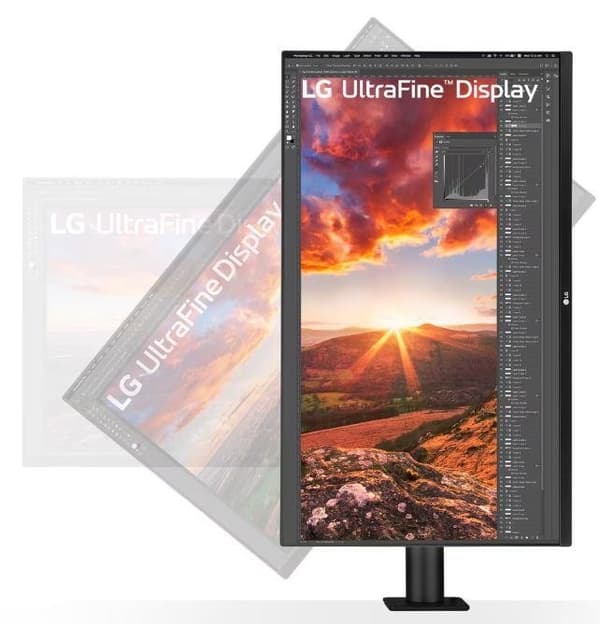 LCD-skærm 31,5" (panel ips, 3840x2160, 16:9, 60hz, 5 ms, højttalere, drejelig, drejelig, højdejusterbar, tilt, farve sort), Lg