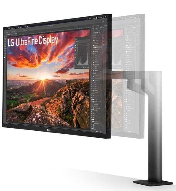 LCD-skærm 31,5" (panel ips, 3840x2160, 16:9, 60hz, 5 ms, højttalere, drejelig, drejelig, højdejusterbar, tilt, farve sort), Lg
