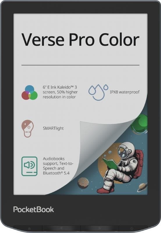 E-läsare verse pro färg (6", 1072x1448, 1xusb-c, trådlöst LAN, bluetooth, mörkblå, pb634k3-1-ww), Pocketbook Svart, Blå