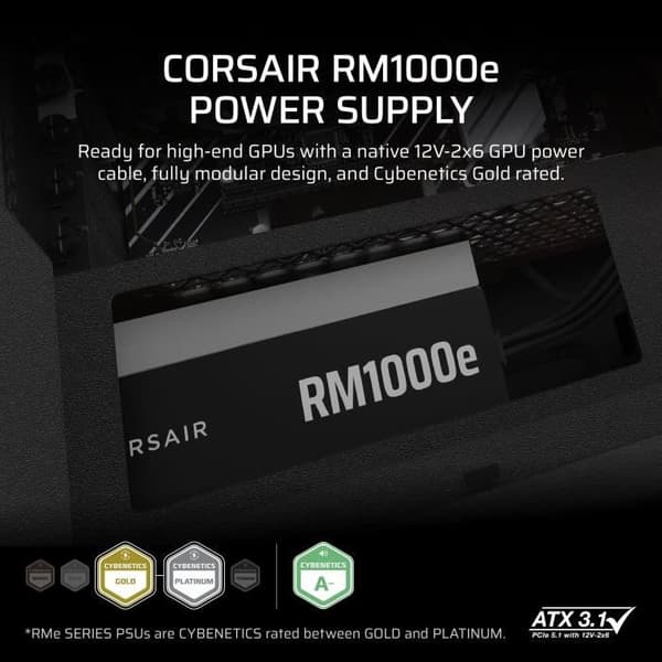 Alimentation PC - CORSAIR - CP-9020297-EU - RMe Series RM1000e ATX Fully Modular Cybenetics Gold Power Supply