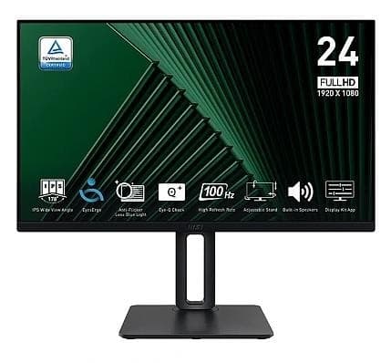 LCD-skærm pro mp245pg (23,8", business, panel ips, 1920x1080, 16:9, 100hz, mat, 1 ms, drejelig, drejelig, højdejusterbar), Msi Sort