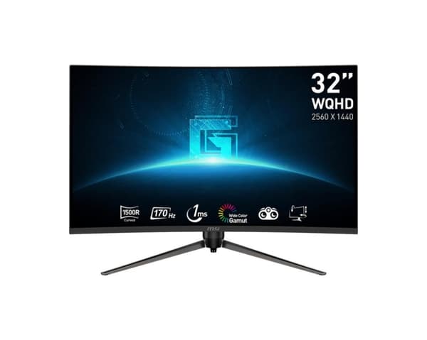 LCD-skærm g32cq5p (32", gaming/buet, panel va, 2560x1440, 16:9, 170??, mat, 1 ms, drejelig, højdejusterbar, tilt), Msi Sort