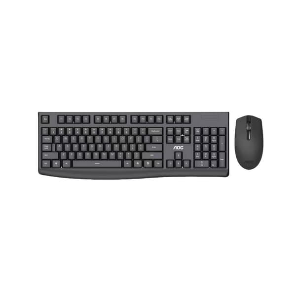 AOC KM220 trådløst tastatur- og musesæt – stænktæt, lasergraveret, lydløse taster, 2.4G trådløs til kontor og spil